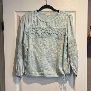 Elegant Lace Embroidered Blouse - Light Blue